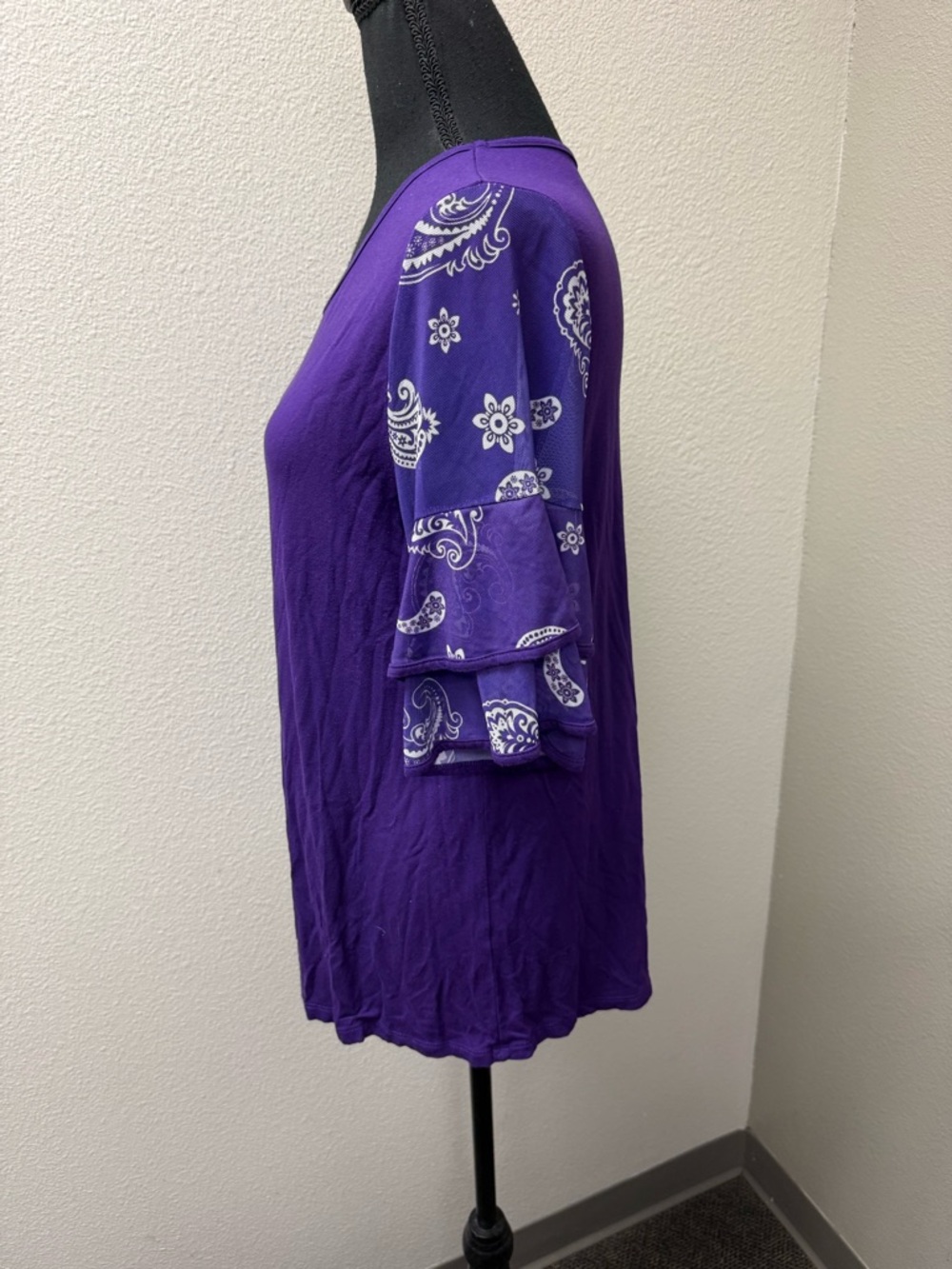 Back In The Saddle Purple Paisley Sleeve Boho Top Flowy Blouse Large - Picture 4 of 9